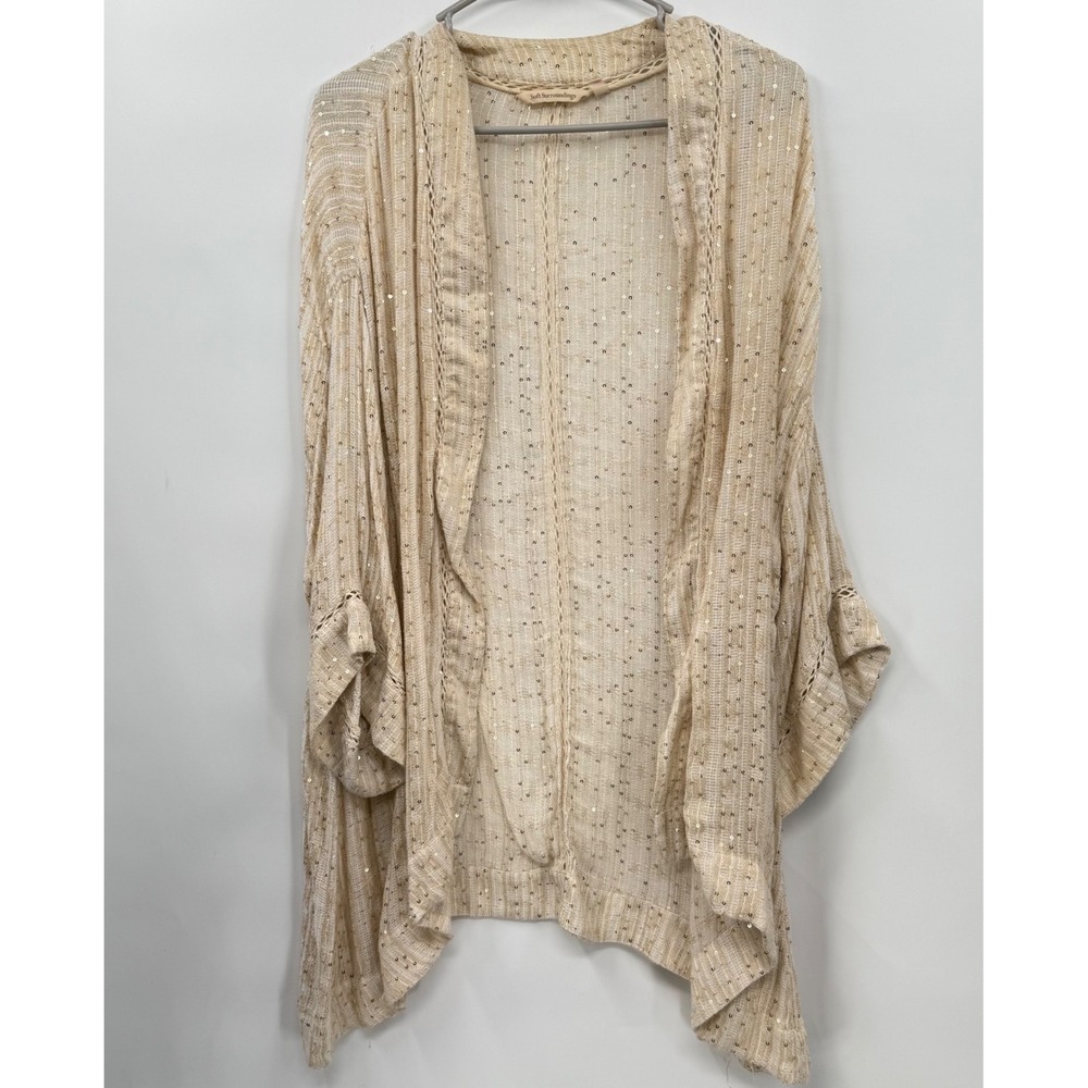 Soft Surroundings Beige Gold Sequin Open Front Kimono Cardigan Duster Size 2X